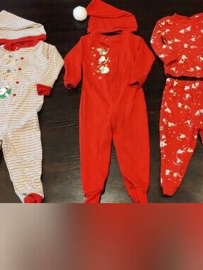 Lot Of 3 Miniwear Red and White Holiday Sleepsuits - Pajamas